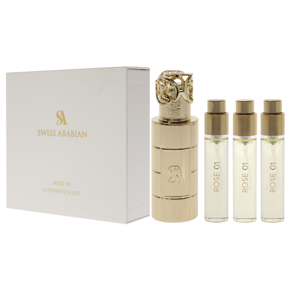 Rose 01 by Swiss Arabian 4 Pc Mini Gift Set 3 x 10ml Perfume Spray, 1 Metal Case - Picture 4 of 6